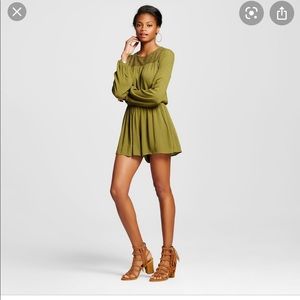Long sleeve green boho romper
